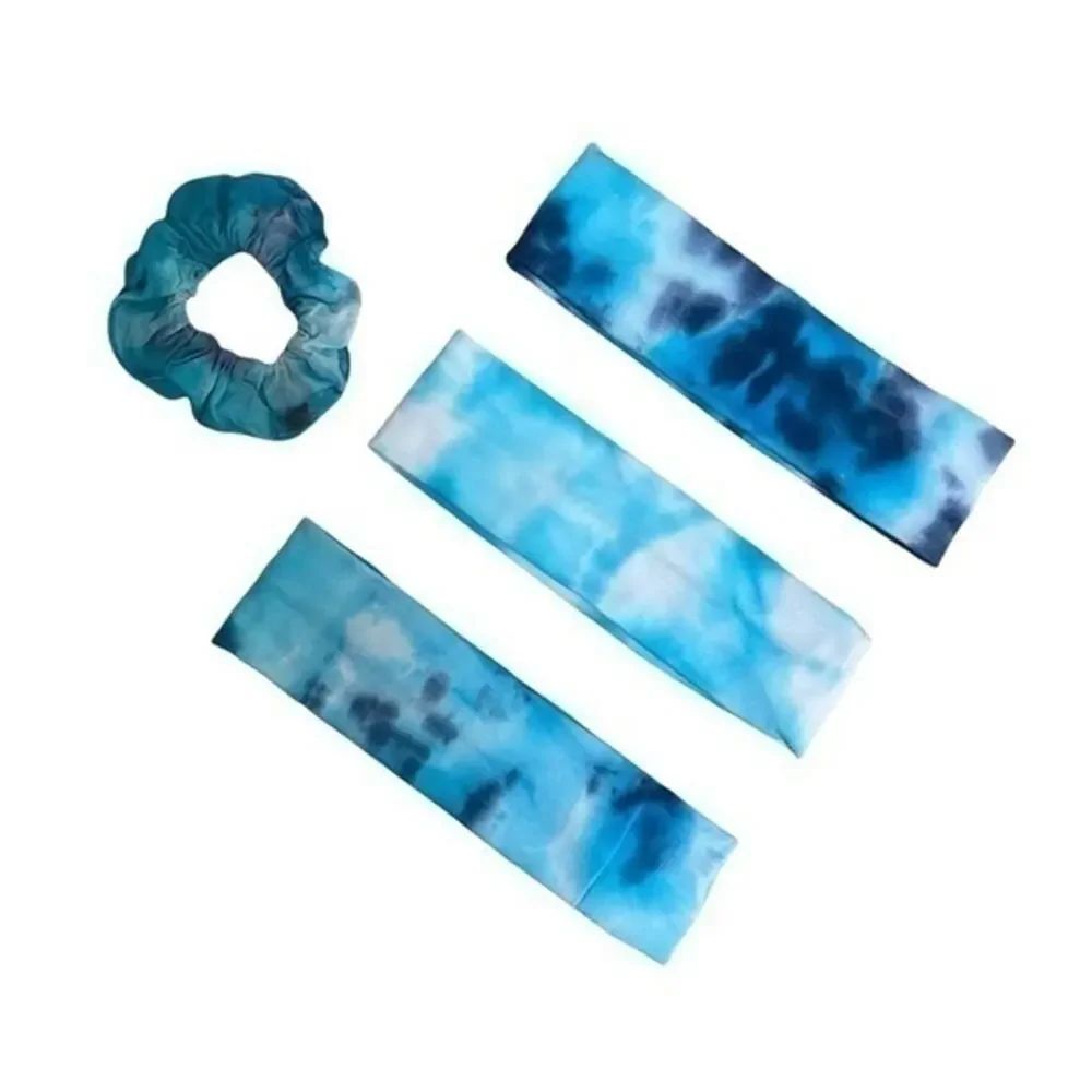 3 Piece Headband Tie Dye Scrunchie Bundle Blue yoga hair accessories handmade
